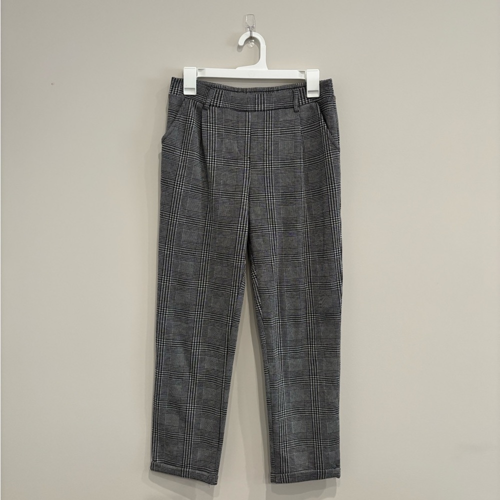 Gray High-Waisted Plaid Trousers